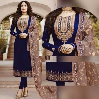 Blue Embroidered Suit | CW-016 Blue | 3 Piece Unstitched | Crinkle Chiffon Stuff