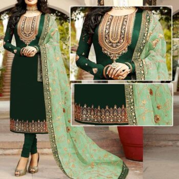 Green Embroidered Suit | CW-016 Green | 3 Piece Unstitched | Crinkle Chiffon Stuff