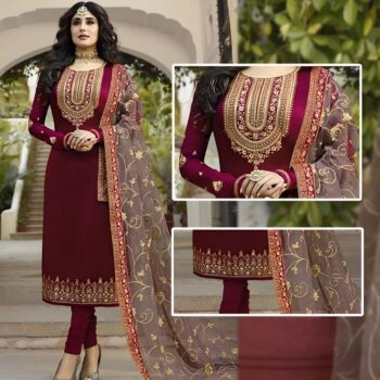 Maroon Embroidered Suit | CW-016 | 3 Piece Unstitched | Crinkle Chiffon Stuff (Copy)