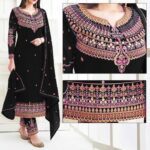 Black Embroidered Dress | CW-017 | 3 Piece Unstitched | Crinkle Chiffon Stuff | SALE