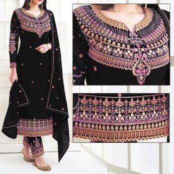 Black Embroidered Dress | CW-017 | 3 Piece Unstitched | Crinkle Chiffon Stuff | SALE