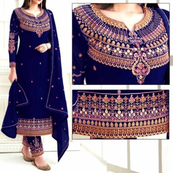 Blue Embroidered Dress | CW-017 | 3 Piece Unstitched | Crinkle Chiffon Stuff | SALE