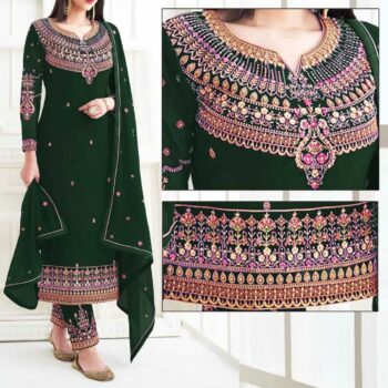 Green Embroidered Dress | CW-017 | 3 Piece Unstitched | Crinkle Chiffon Stuff | SALE