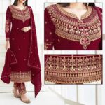 Maroon Embroidered Dress | CW-017 | 3 Piece Unstitched | Crinkle Chiffon Stuff | SALE