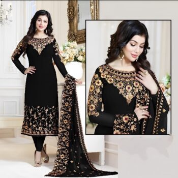 Black Embroidred Suit l CW-020 | 3 Piece Unstitched | Crinkle Chiffon Stuff | SALE