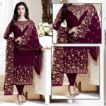 Maroon Embroidred Suit l CW-020 | 3 Piece Unstitched | Crinkle Chiffon Stuff | SALE