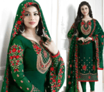 Green Embroidred Suit l CW-027 | 3 Piece Unstitched | Crinkle Chiffon Stuff |