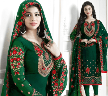 Green Embroidred Suit l CW-027 | 3 Piece Unstitched | Crinkle Chiffon Stuff |