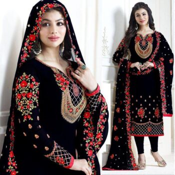 Black Embroidred Suit l CW-027 | 3 Piece Unstitched | Crinkle Chiffon Stuff