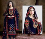 Blue Embroidred Suit l CW-027 | 3 Piece Unstitched | Crinkle Chiffon Stuff
