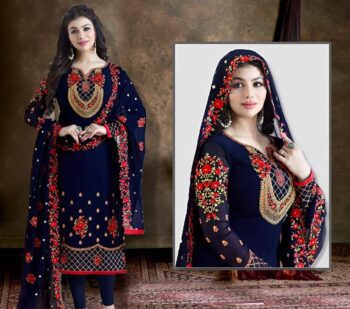 Blue Embroidred Suit l CW-027 | 3 Piece Unstitched | Crinkle Chiffon Stuff