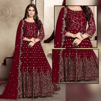 Maroon Emroidred Mexil CW-034 | 3 Piece Unstitched | Crinkle Chiffon Stuff