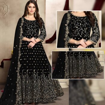 Black Emroidred Mexil CW-034 | 3 Piece Unstitched | Crinkle Chiffon Stuff