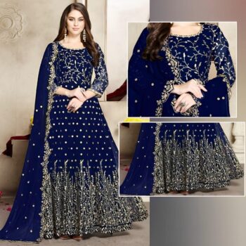 Blue Emroidred Mexil CW-034 | 3 Piece Unstitched | Crinkle Chiffon Stuff