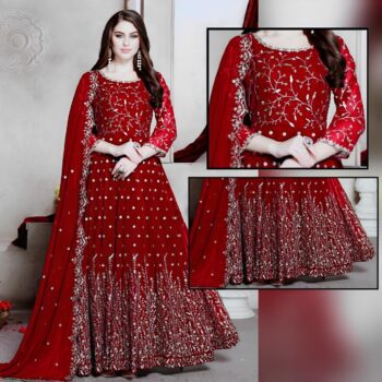 Red Emroidred Mexil CW-034 | 3 Piece Unstitched | Crinkle Chiffon Stuff