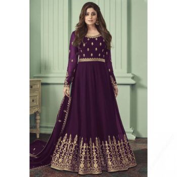 Purple Embroidered Maxi | CW-036 | 3 Piece Unstitched | Crinkle Chiffon Stuff