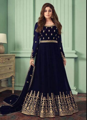 Blue Embroidered Maxi | CW-036 | 3 Piece Unstitched | Crinkle Chiffon Stuff