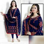 Blue Embroidered Suit | CW-042 | 3 Piece Unstitched | Crinkle Chiffon Stuff