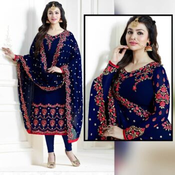 Blue Embroidered Suit | CW-042 | 3 Piece Unstitched | Crinkle Chiffon Stuff