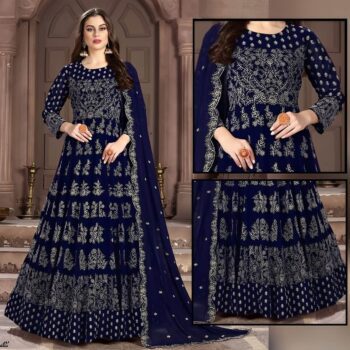 Blue Embroidered Maxi | CW-044 | 3 Piece Unstitched | Crinkle Chiffon Stuff
