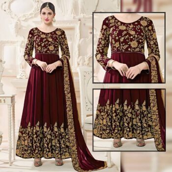 Maroon Embroidered Maxi | CW-046 | 3 Piece Unstitched | Crinkle Chiffon Stuff