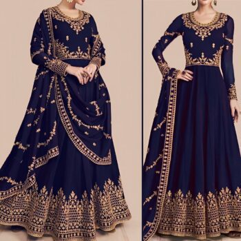 Navy Blue Embroidered Maxi | CW-051 | 3 Piece Unstitched | Crinkle Chiffon Stuff