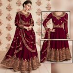Maroon Embroidered Maxi | CW-051 | 3 Piece Unstitched | Crinkle Chiffon Stuff