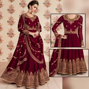 Maroon Embroidered Maxi | CW-051 | 3 Piece Unstitched | Crinkle Chiffon Stuff