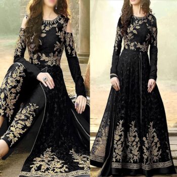 Black Embroidered Maxi | CW-058 | 3 Piece Unstitched | Crinkle Chiffon Stuff