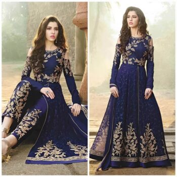 Blue Embroidered Maxi | CW-058 | 3 Piece Unstitched | Crinkle Chiffon Stuff