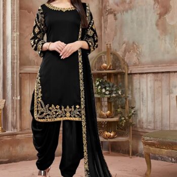 Black Patyala Embroidered Suit | CW-063 | 3 Piece Unstitched | Crinkle Chiffon Stuff