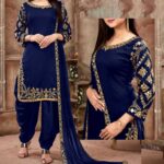 Blue Patyala Embroidered Suit | CW-063 | 3 Piece Unstitched | Crinkle Chiffon Stuff