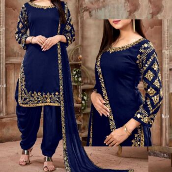 Blue Patyala Embroidered Suit | CW-063 | 3 Piece Unstitched | Crinkle Chiffon Stuff