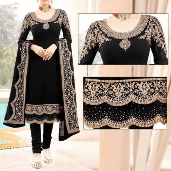 Black Embroidered Suit | CW-066 Black | 3 Piece Unstitched | Crinkle Chiffon Stuff | Sale!