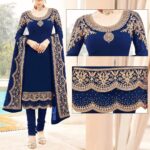 Blue Embroidered Suit | CW-066 | 3 Piece Unstitched | Crinkle Chiffon Stuff