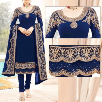 Blue Embroidered Suit | CW-066 | 3 Piece Unstitched | Crinkle Chiffon Stuff