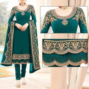 Green Embroidered Suit | CW-066 | 3 Piece Unstitched | Crinkle Chiffon Stuff