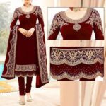Maroon Embroidered Suit | CW-066 | 3 Piece Unstitched | Crinkle Chiffon Stuff | Sale!