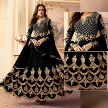 Black Embroidered Frock | CW-007 | 3 Piece Unstitched | Crinkle Chiffon Stuff
