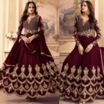 Maroon Embroidered Frock | CW-007 | 3 Piece Unstitched | Crinkle Chiffon Stuff
