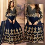 Navy Blue Embroidered Frock | CW-007 | 3 Piece Unstitched | Crinkle Chiffon Stuff
