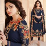 Blue Embroidered Suit | CW-083 | 3 Piece Unstitched | Crinkle Chiffon Stuff