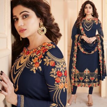 Blue Embroidered Suit | CW-083 | 3 Piece Unstitched | Crinkle Chiffon Stuff