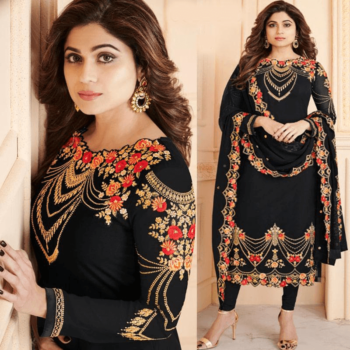 Black Embroidered Suit | CW-083 | 3 Piece Unstitched | Crinkle Chiffon Stuff