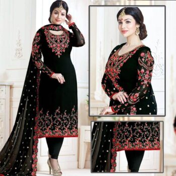 Black Embroidred Suit l CW-105 | 3 Piece Unstitched | Crinkle Chiffon Stuff