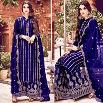 Blue Embroidered Suit | CW-112 | 3 Piece Unstitched | Crinkle Chiffon Stuff
