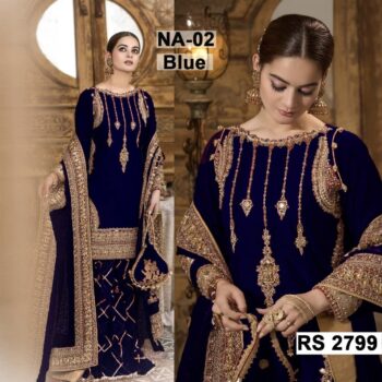 Chiffon Heavy Embroidered Dress Complete 3 Piece Unstitched Code CW-02 (Blue)