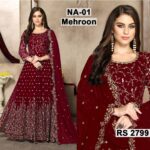 Net Heavy Handwork Embroidered Dress Complete 3 Piece Unstitched Code CW-01 (Mehroon)