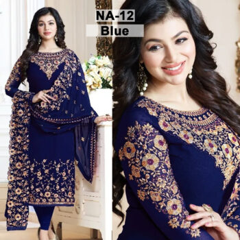 Chiffon Heavy Handwork Embroidered Dress Complete 3 Piece Unstitched Code CW-12 (Blue)