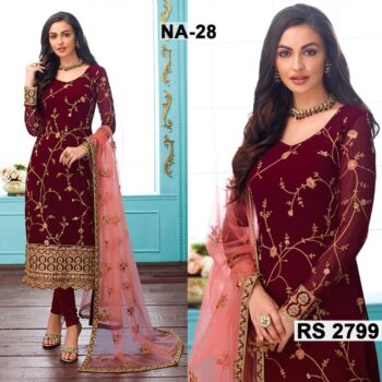 Chiffon Heavy Handwork Embroidered Dress Complete 3 Piece Unstitched Code CW-28